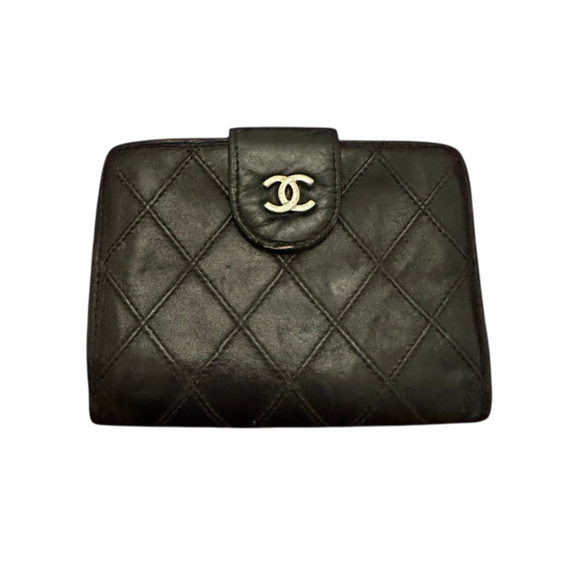 Chanel Black Quilted Leather Compact Kisslock Wallet
